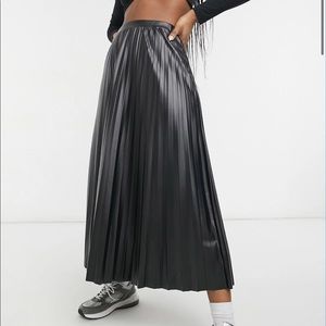 ASOS faux leather black pleated midi skirt